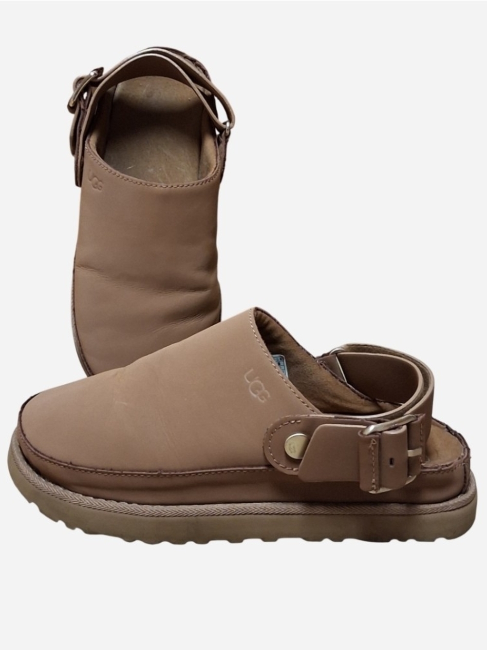 UGG Gpldenstar Tan Leather Slip-On Clogs